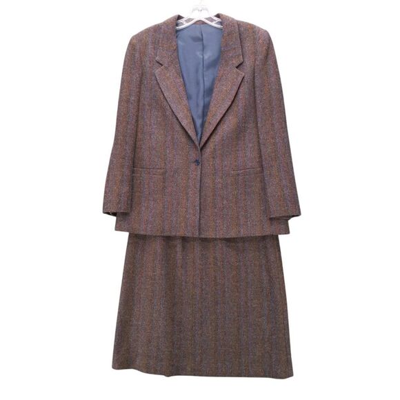 Vintage Wool Tweed Blazer‎ Skirt Suit Size 14 Academia Old Money